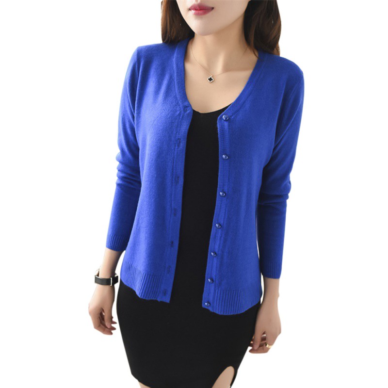 Women Solid Long Sleeve Knit Cardigan Front Button Down Sweater ...